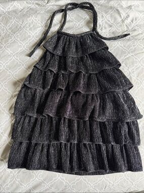 H&M Black Metallic Ruffle Halter Tank Top